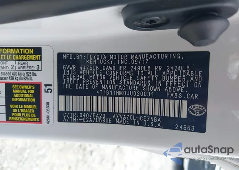 2018 Toyota Camry Le from USA, damaged, VIN 4T1B11HK0JU020031